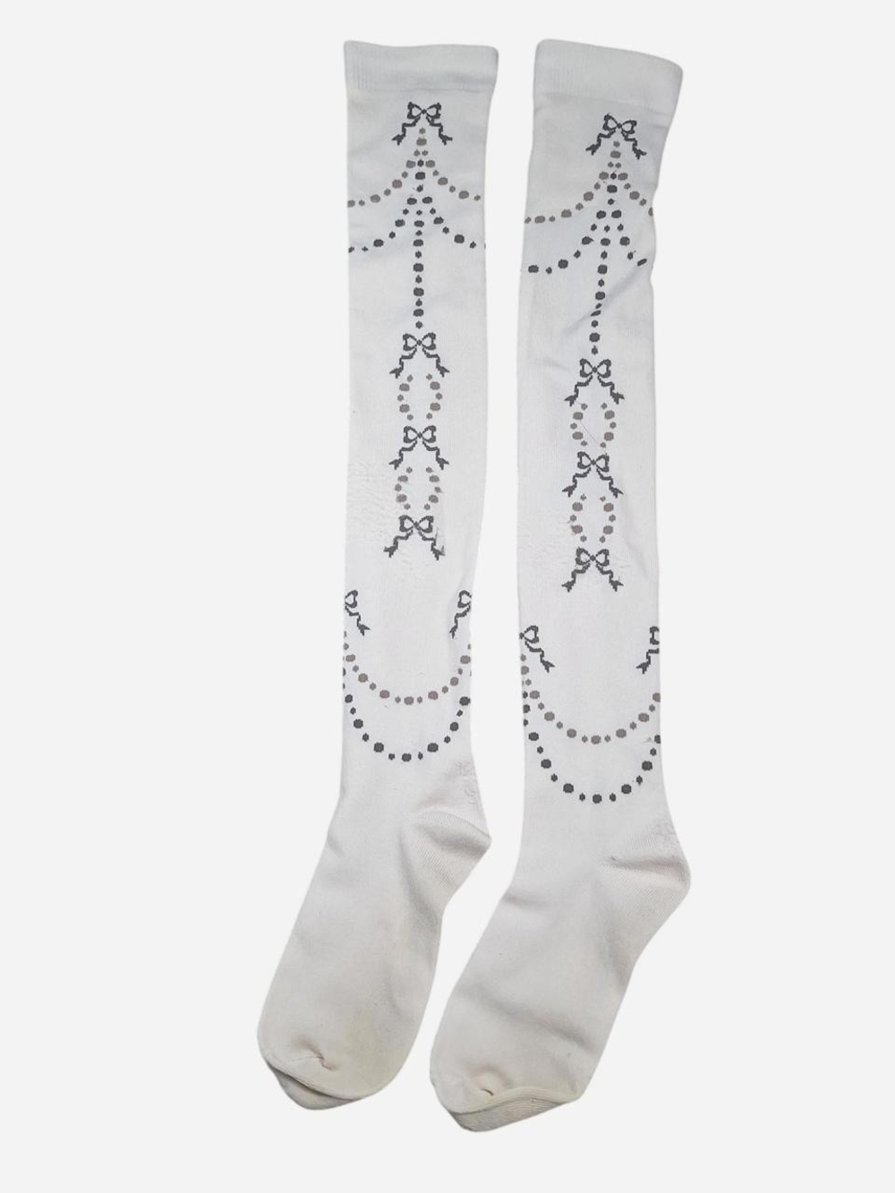 Innocent World Ivory Brown Bow Dot Garland OTK Socks | Classic Lolita